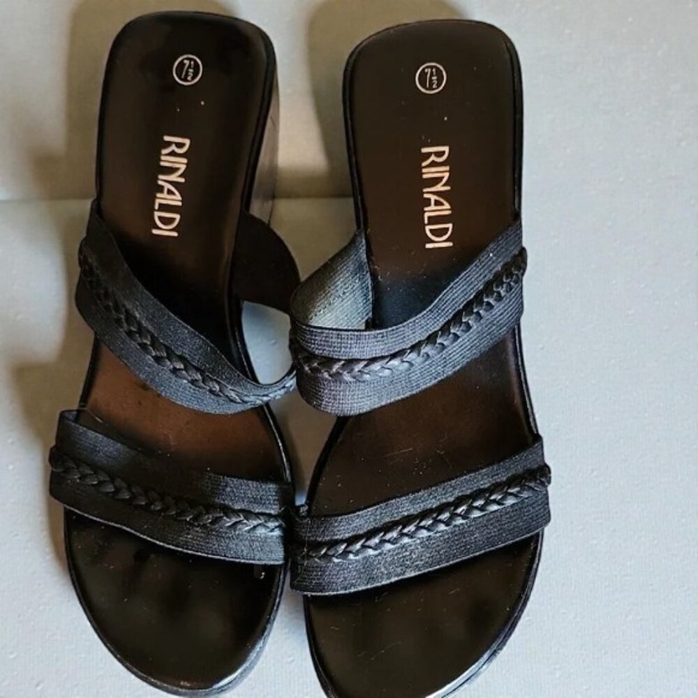 Rinaldi Women's Black Wedge Sandals 2.5 Inch Wedge New Condition.